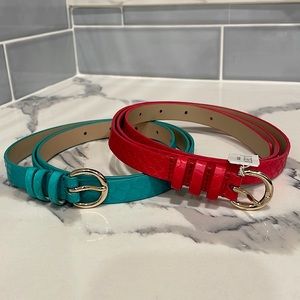 2 leather Belts. J Crew. Pink & Teal. Size L